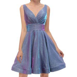 Grab-A-Dress Metallic Glitter V Neck Fit N Flare Mini Dress Size 10 Homecoming